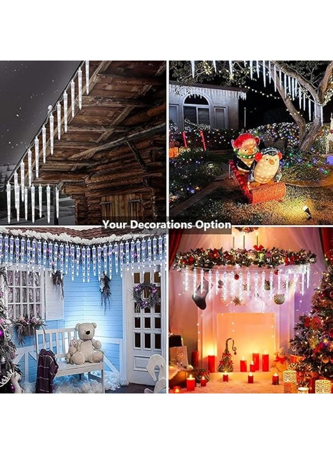 أضواء متدلية خارجية على شكل جليد، بطول 2.5 متر 8 قطع، طول كل قطعة 30 سم، أضواء بيضاء خارجية، 8 أوضاع إضاءة، مقاومة للماء - Image 4